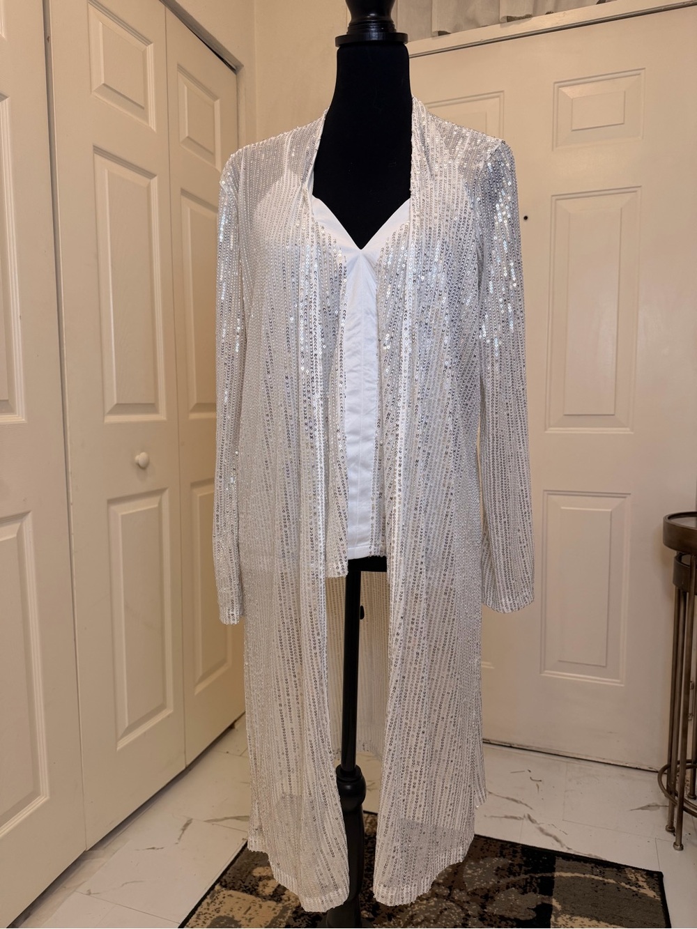 Adiva White Sheer Sequin Duster and top set